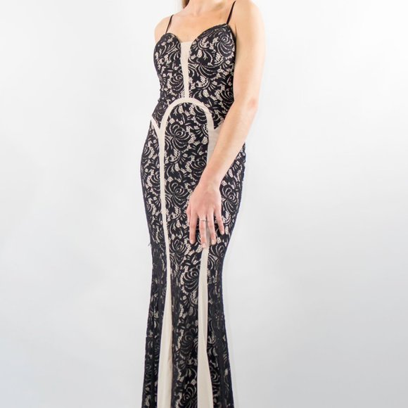 Black Nude Floral Lace Nude Illusion Prom Gown Dress 150$ NEW - Picture 2 of 5